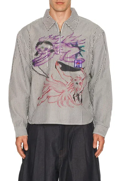 Brain Dead Angel Striped Half Zip Work Shirt In Multi