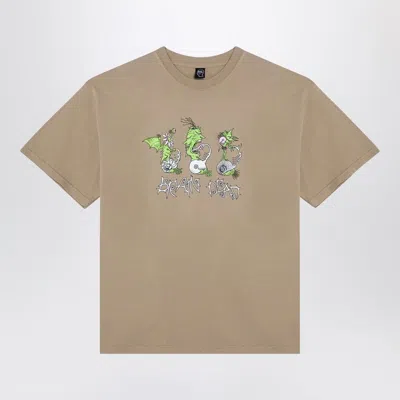 BRAIN DEAD BEIGE COTTON T-SHIRT WITH PRINT