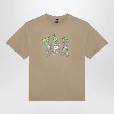BRAIN DEAD BRAIN DEAD BEIGE COTTON T SHIRT WITH PRINT