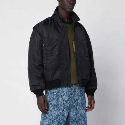 BRAIN DEAD BRAIN DEAD BLACK NYLON ZIP BOMBER JACKET