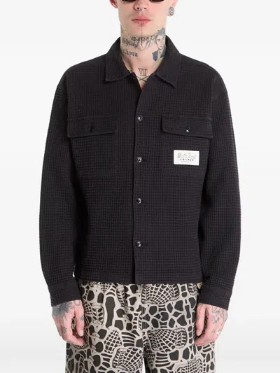 Brain Dead Waffle Knit Button-up Shirt In Black