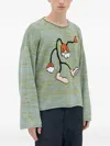 Brain Dead Carignan Marled Embroidered-flower Sweater In Green
