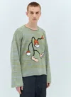 Brain Dead Carignan Marled Embroidered-flower Sweater In Green