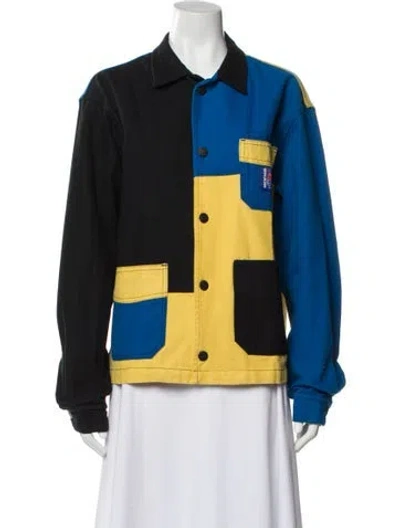 Pre-owned Brain Dead Colorblock Pattern Denim Jacket In Blue