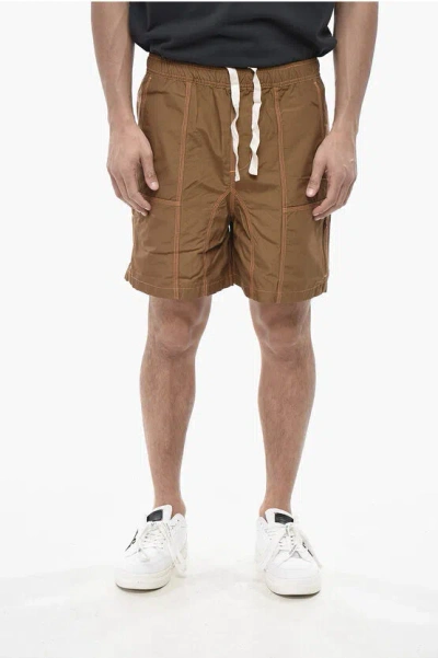 Brain Dead Cotton Shorts With Visible Stitching In Brown