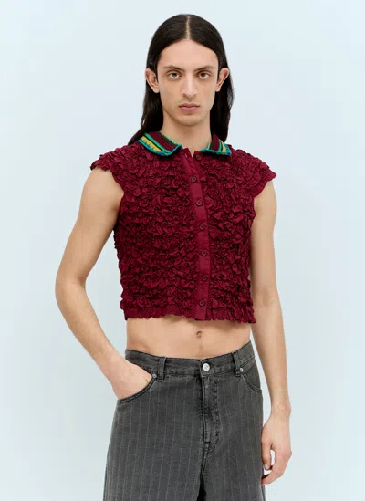 Brain Dead Crochet Collar Kass Shirt In Burgundy