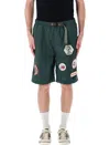 Brain Dead Deep Green Climber Shorts With Adjustable Belt And Embroidered Patches In Green