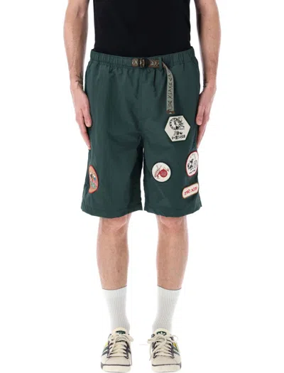 BRAIN DEAD DEEP GREEN CLIMBER SHORTS WITH ADJUSTABLE BELT AND EMBROIDERED PATCHES