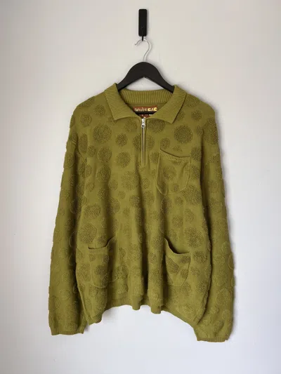 Pre-owned Brain Dead Dot Half Zip Sweater In Green