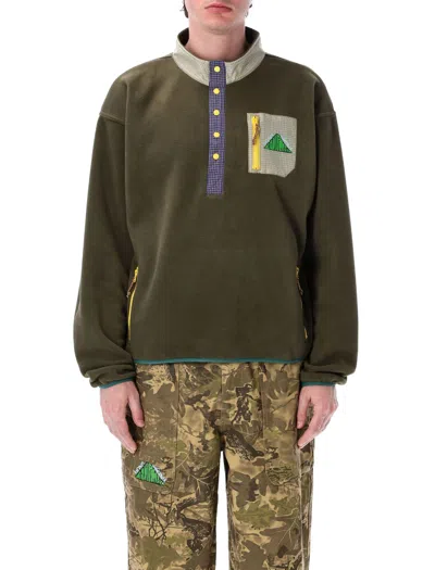 Brain Dead Equipment Ripstop Pullover Fleece Jacket In Green