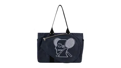 Pre-owned Brain Dead Equipment Waxed Canvas Tennis Tote In Navy Blue