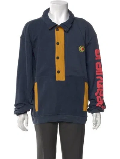 Pre-owned Brain Dead Graphic Print Collar Hoodie In Blue