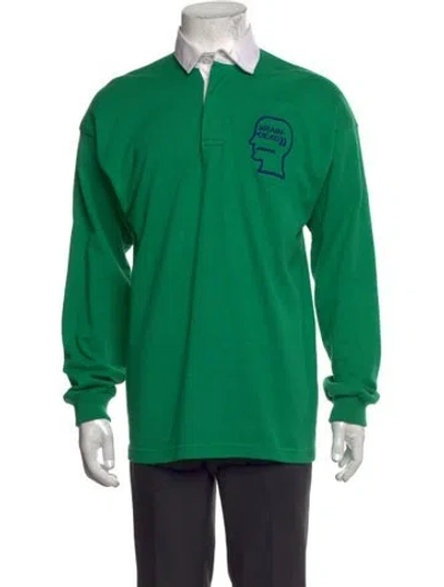 Pre-owned Brain Dead Graphic Print Collar Polo Shirt In Green