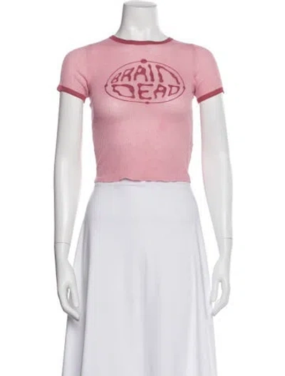 Pre-owned Brain Dead Graphic Print Crew Neck Crop Top In Pink