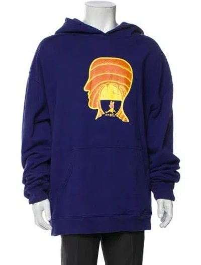 Pre-owned Brain Dead Graphic Print Crew Neck Hoodie In Blue