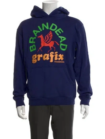 Pre-owned Brain Dead Graphic Print Crew Neck Hoodie In Blue