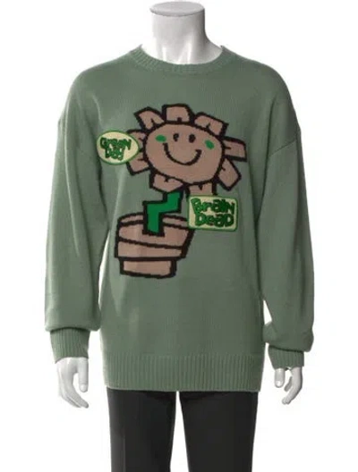 Pre-owned Brain Dead Graphic Print Crew Neck Pullover In Green