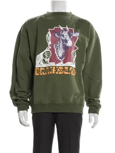 Pre-owned Brain Dead Graphic Print Crew Neck Sweatshirt In Green