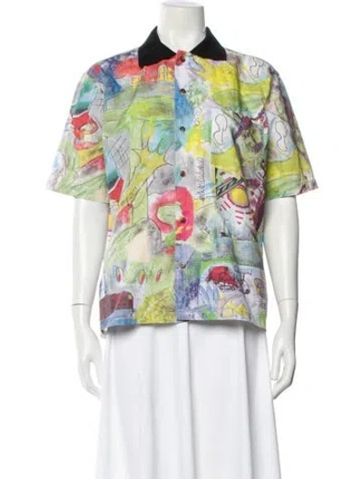 Pre-owned Brain Dead Graphic Print Short Sleeve Button-up Top In Blue