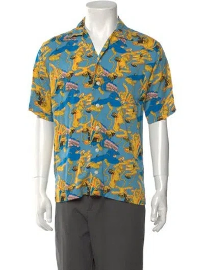 Pre-owned Brain Dead Graphic Print Short Sleeve Shirt In Blue