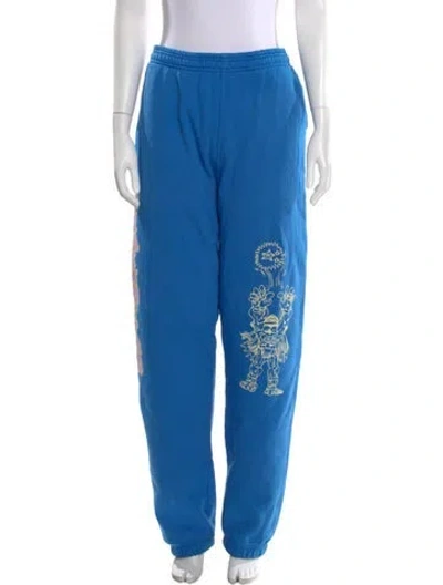 Pre-owned Brain Dead Graphic Print Straight Leg Pants In Blue