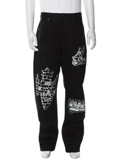 Pre-owned Brain Dead Graphic Print Sweatpants In Black