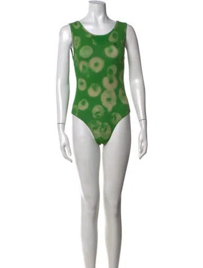 Pre-owned Brain Dead Graphic Print V-neck Bodysuit In Green