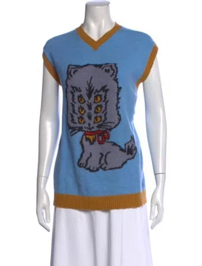 Pre-owned Brain Dead Graphic Print V-neck Sweater W/ Tags In Blue