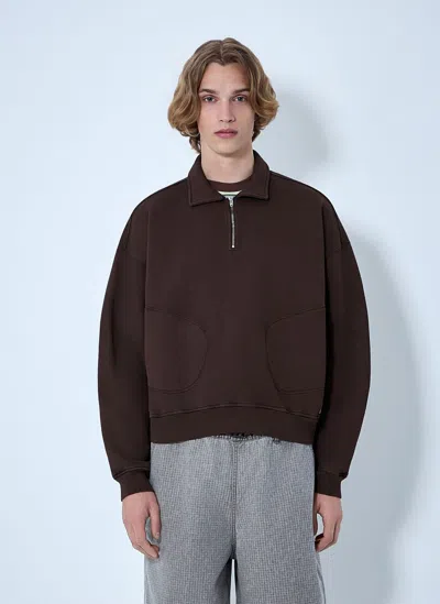Brain Dead Half-zip Collared Sweatshirt In Brown