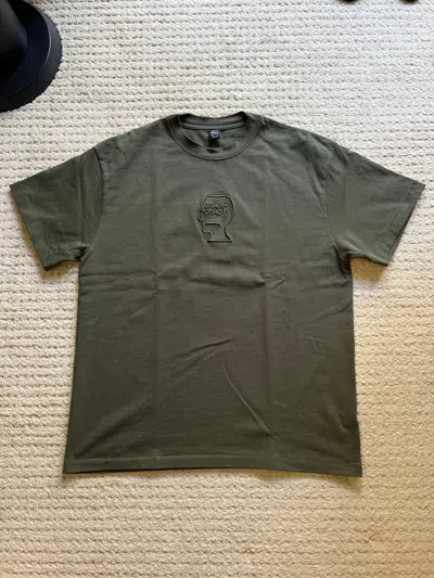 Pre-owned Brain Dead Heavyweight Tonal “logo Head” Embroidered T-shirt In Olive Drab