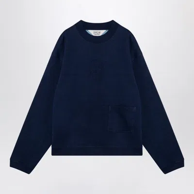 BRAIN DEAD INDIGO COTTON FLEECE CREW NECK SWEATSHIRT