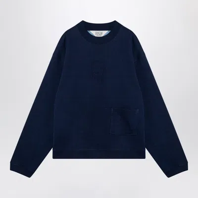 BRAIN DEAD BRAIN DEAD INDIGO COTTON FLEECE CREW NECK SWEATSHIRT
