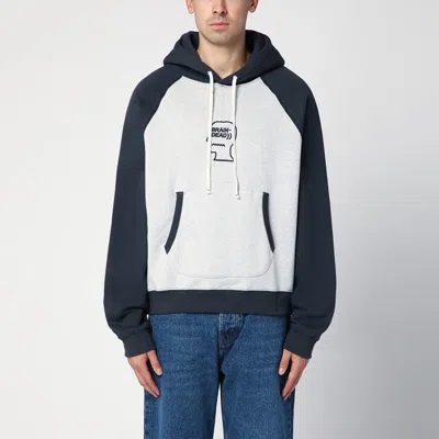 BRAIN DEAD LIGHT GREY/NAVY BLUE HOODIE