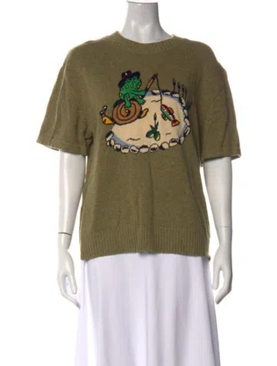 Pre-owned Brain Dead Linen Graphic Print Sweater In Green