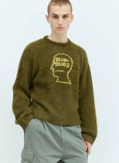 Brain Dead Uni Logo Head Knit Sweatshirt In Olive