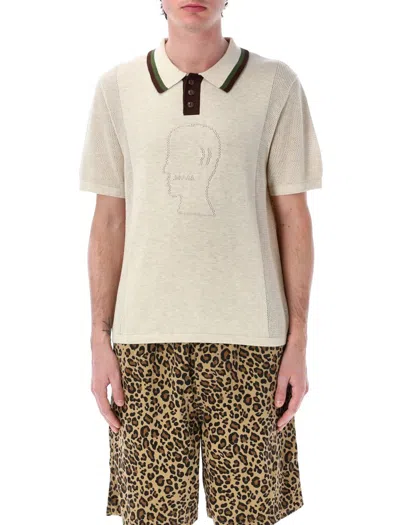 Brain Dead Logo Head Pointelle Polo In Beige