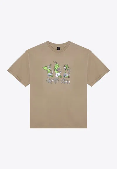 Brain Dead Logo Print Crewneck T-shirt In Beige