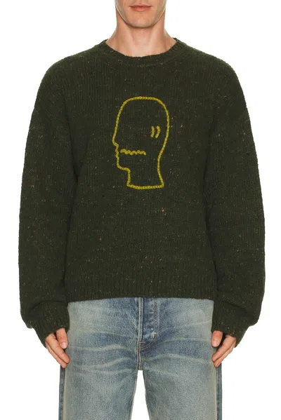 Brain Dead Logohead Alpaca Crewneck Sweater In Green