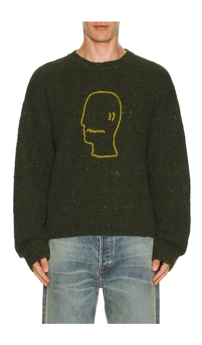 Brain Dead Logohead Alpaca Crewneck Sweater In Green