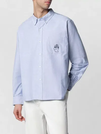 Brain Dead Mens Shirt Button Down Collar Chest Pocket In Blue