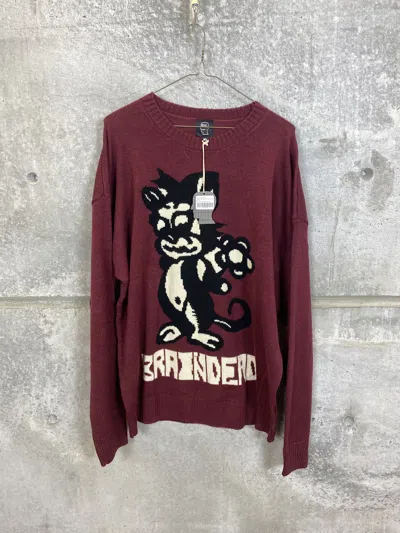 Pre-owned Brain Dead Meow Cat Knit Sweater Size L In Red