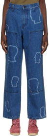 Brain Dead Navy Double Knee Jeans In Indigo