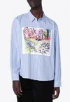 Brain Dead Light Blue Striped Shirt With Painted Patch In Blue