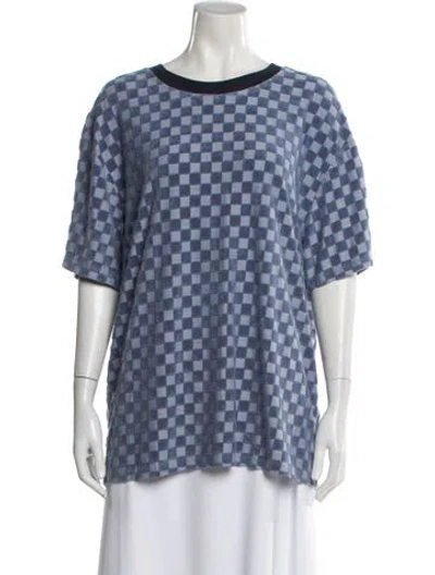 Pre-owned Brain Dead Plaid Print Crew Neck Top In Blue