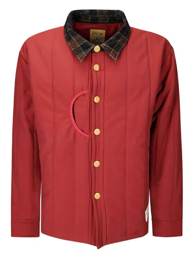 Brain Dead Puffer Button-up Shirt Jacket In Red