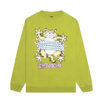 Pre-owned Brain Dead Relaxed Cat Crewneck 'olive' | Green | Men's Size M