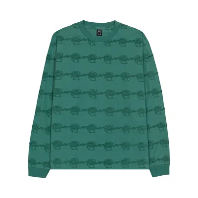 Pre-owned Brain Dead Running Head Textured Stripe Long-sleeve 'mallard Green' | Men's Size Xl