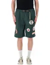 Brain Dead Deep Green Climber Shorts With Adjustable Belt And Embroidered Patches In Green