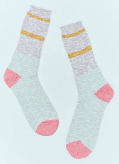 Brain Dead Slub Two Stripes Crew Socks In Multi