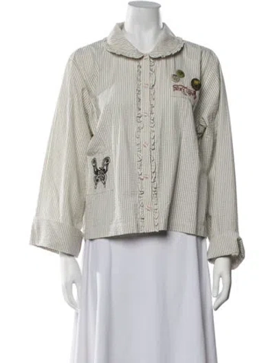 Pre-owned Brain Dead Striped Long Sleeve Button-up Top In Neutrals